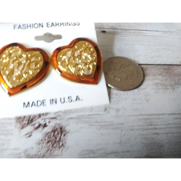 NWT Vintage 1980s Gold Tone & Tortoiseshell Enamel Earrings - Picture 3 of 4